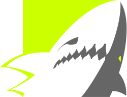 ShawrkByte Logo - stylized shark rising up with mouth slightly open against solid backdrop